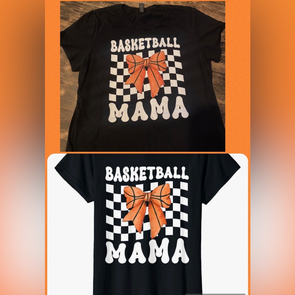 Basketball Mama Tee - Black with Orange Bow